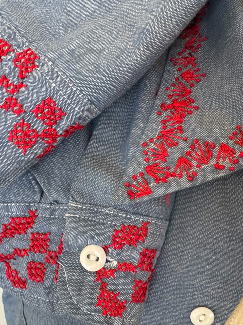 Big Mac JCPenney vintage 1970s chambray hand embroidered shirt men’s XL 70s 60s - Picture 15 of 17